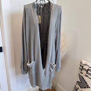 Perch by Blu Pepper Gray Open Front Cardigan Lace Trim Pockets -Plus 3XL NEW